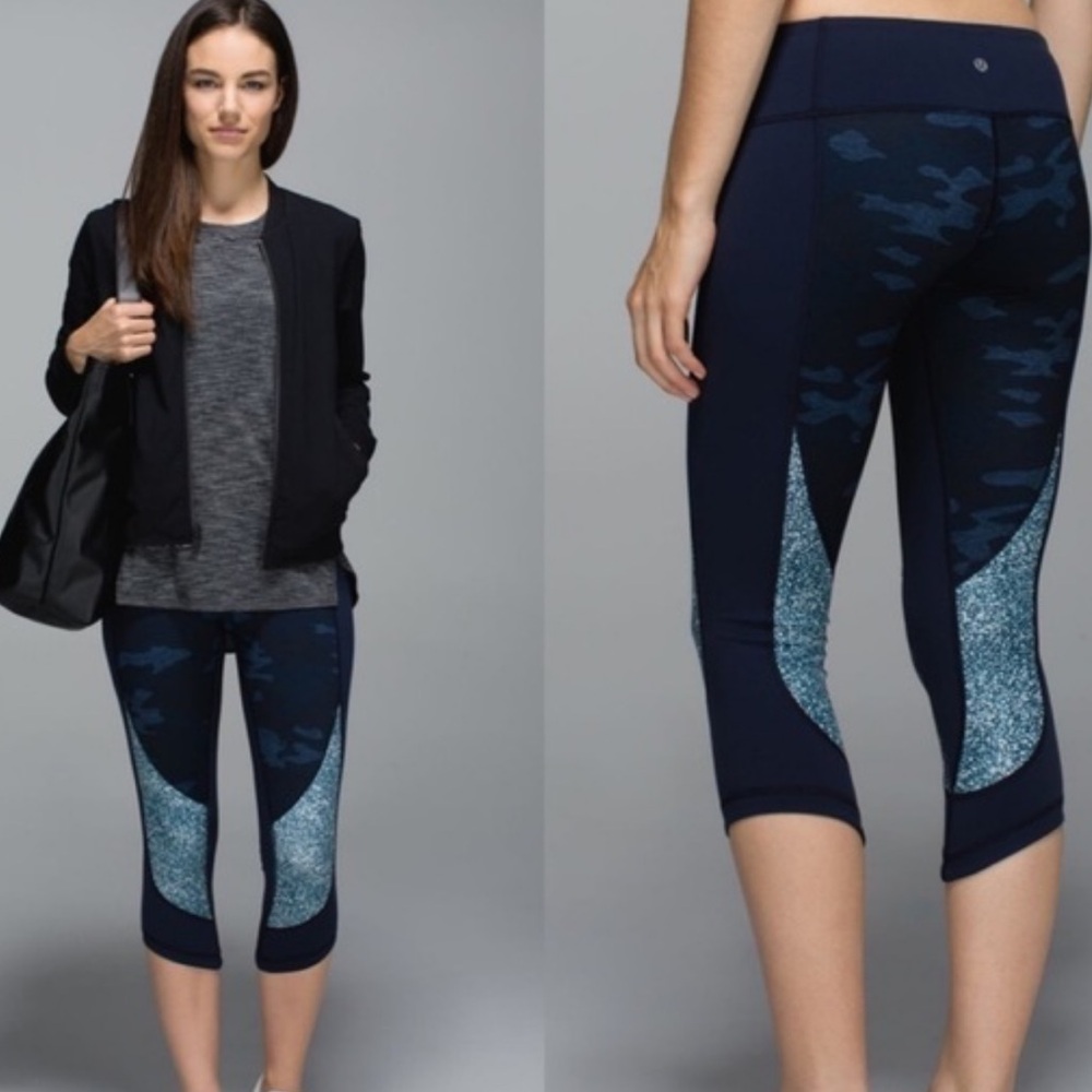 Lululemon Wunder Under Crop Full On Luon Heathered Lotus Camo Inkwell Leggings 4